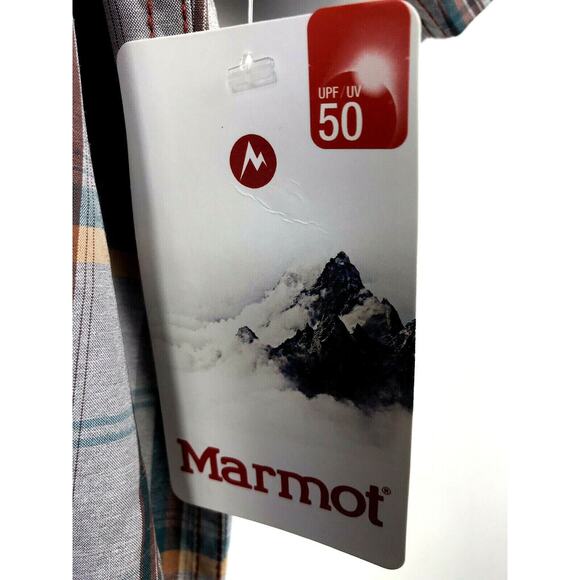 Marmot Barnabe Mens Large Auburn Heather Plaid Short Sleeve Shirt MSRP $60 - Picture 6 of 7